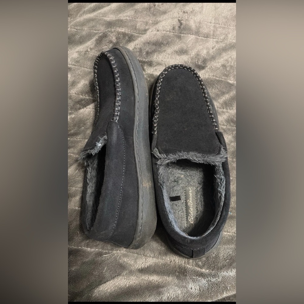 Eddie Bauer Black Suede Fleece-Lined Slip-On Moccasins